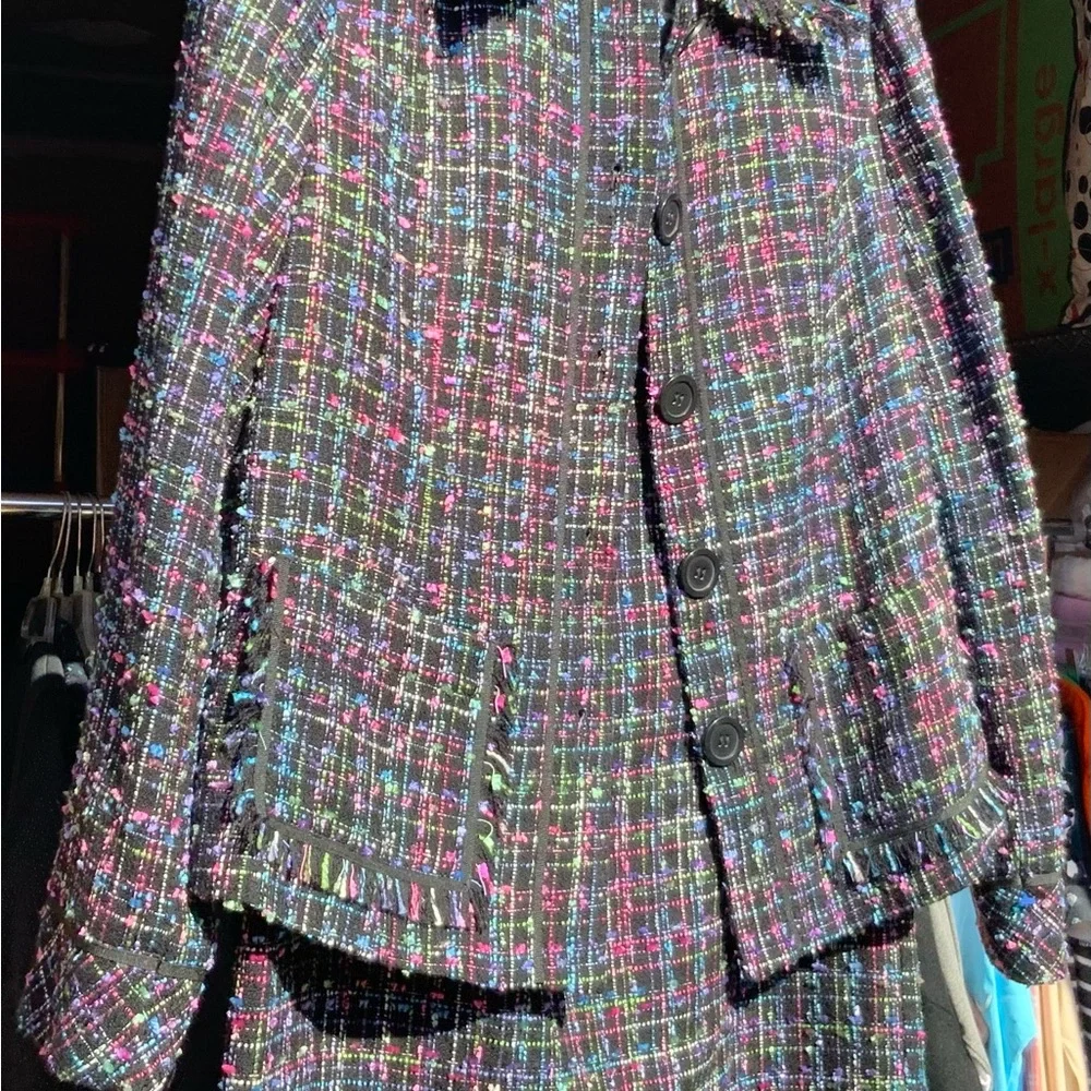 2pc tweed ladies suit multi colored sz.8 - Picture 3 of 4
